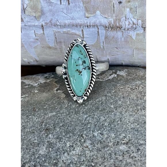 Sterling Silver Turquoise Ring Southwest Navajo Style Adjustable Stamped .925 - Picture 4 of 8